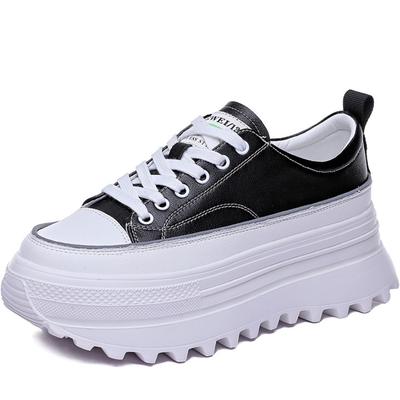 7cm Kuh Echtes Leder Plateau Keilabsatz Klobige Sneaker Damen Freizeit Komfort Frühling Herbst Vulkanisiert Mode Dicke Schuhe