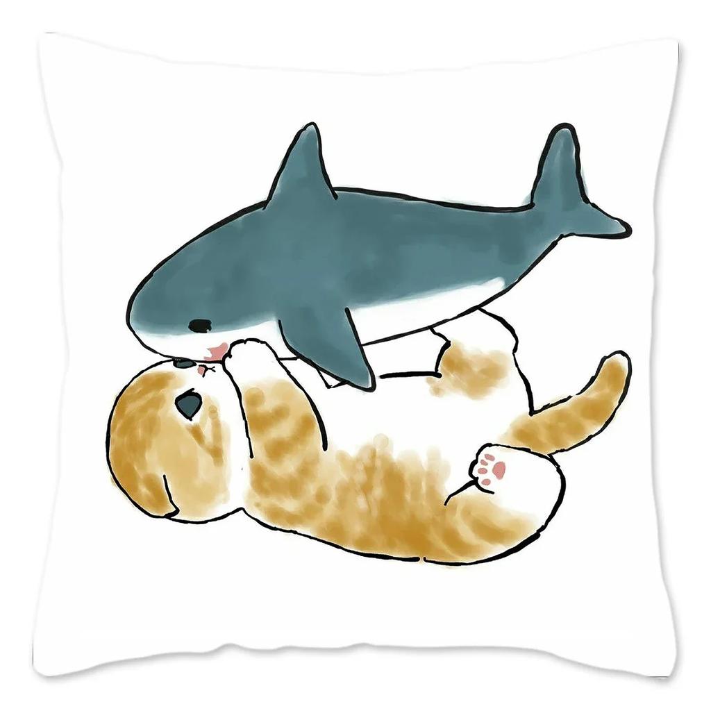 Funny CatShark Pillow Case Home Decoration Polyester Pillow Cover for Sofa Kawaii Cushion Cover Fundas Cojines  X