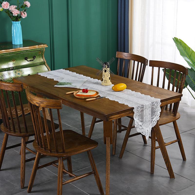 Bestickter Tüll-Tischläufer aus elfenbeinfarbener Spitze, Tischdekoration für Zuhause