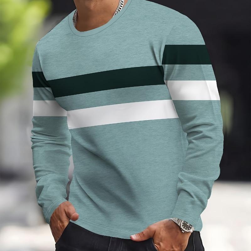 Men's Casual Sports Long Sleeve T-Shirt Breathable Fitted Long Sleeve, Machine Washable