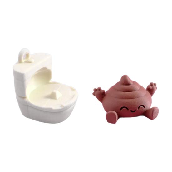Happy Poop Toilet 3D Printed Toilet And Poop Ornament Stress Relief Toy Desktop Poop On Toilet Figurine Gag Gift for Friends