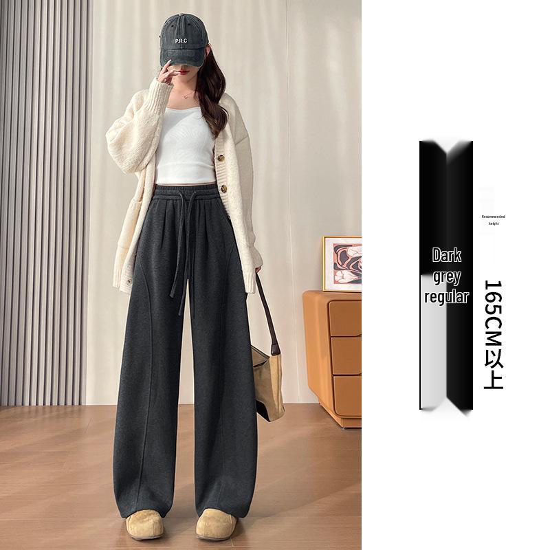 

Women s Dark Gray Fleece-Lined High Waist Wide Leg Winter Pants M
