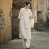 Women Vintage Dress O-Neck Half Sleeve Solid Color Cloths Summer Loose Button Chinese Style Dres