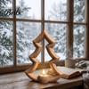 Easy Setup Christmas Ornament Tree Tea Light Candle Holder, 3D Printed Hollow Wood Winter Seasonal Tabletop Decor for Holiday Party Home Decor,