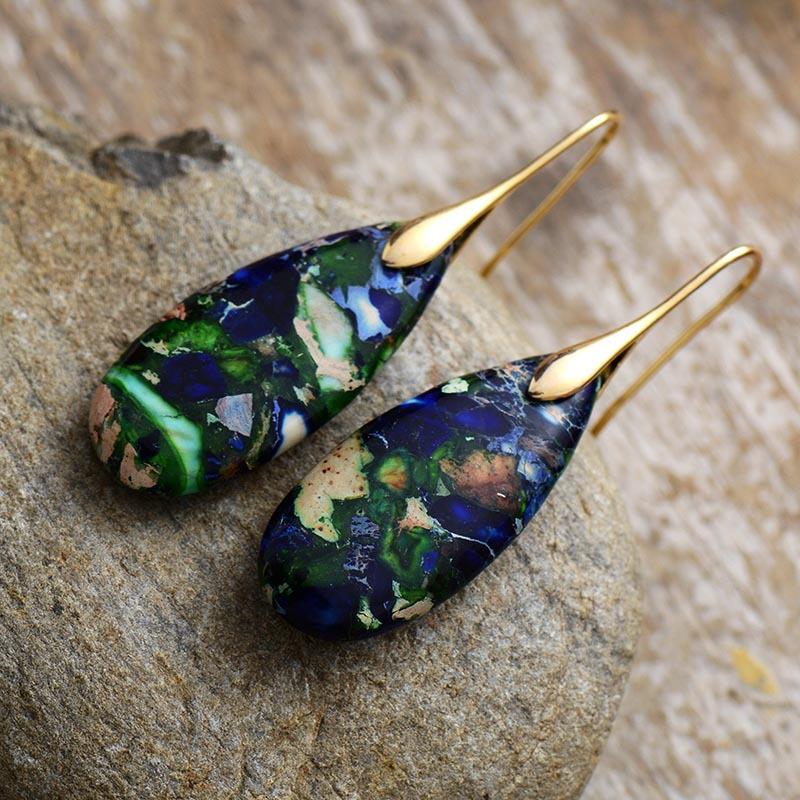 BLINGBAY Brincos Pendentes Femininos Novos Estilo Boêmio Pedra Natural Forma de Gota, Joias Retrô Étnicas Populares de Alta Qualidade