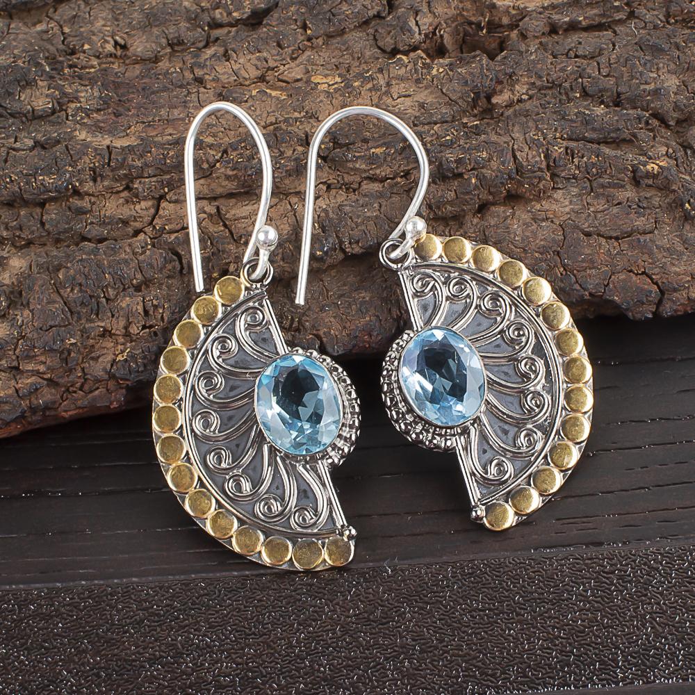 Sky Blue Topaz Gemstone 925 Sterling Silver Earrings 1.95" , Elegant Dangle Jewelry Gift For Her EE-74-8