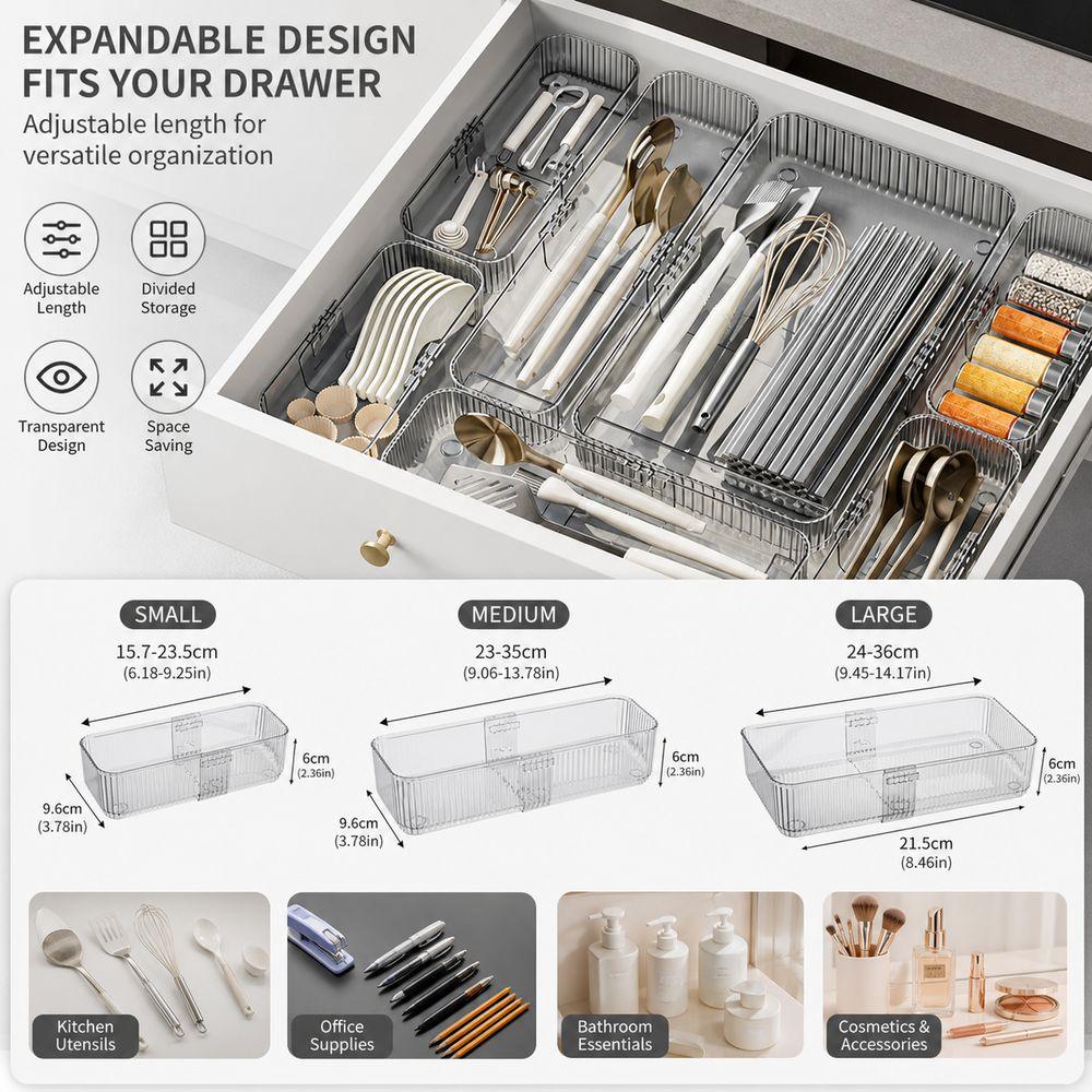 Adjustable Expandable Drawer Organizer Transparent Drawer Storage Bin Multifunctional Divider Box