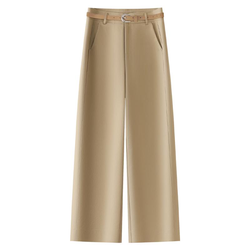 Women's Beige Tencel Cotton High Waist Wide Leg Pants - Slimming Petite Nine-Point for Spring and Autumn 2025