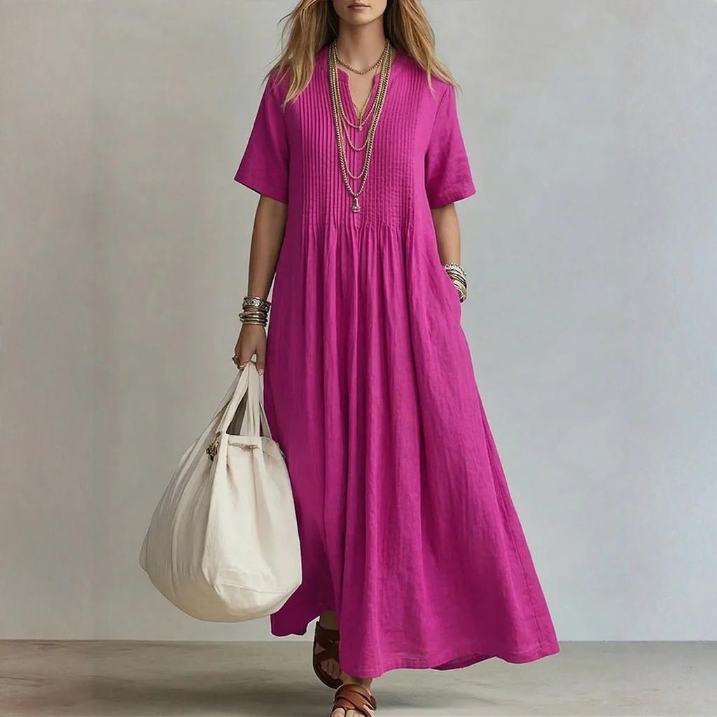 Women's Dress Casual Flowy Dresses V-neck Vocation Boho Beach Sundress