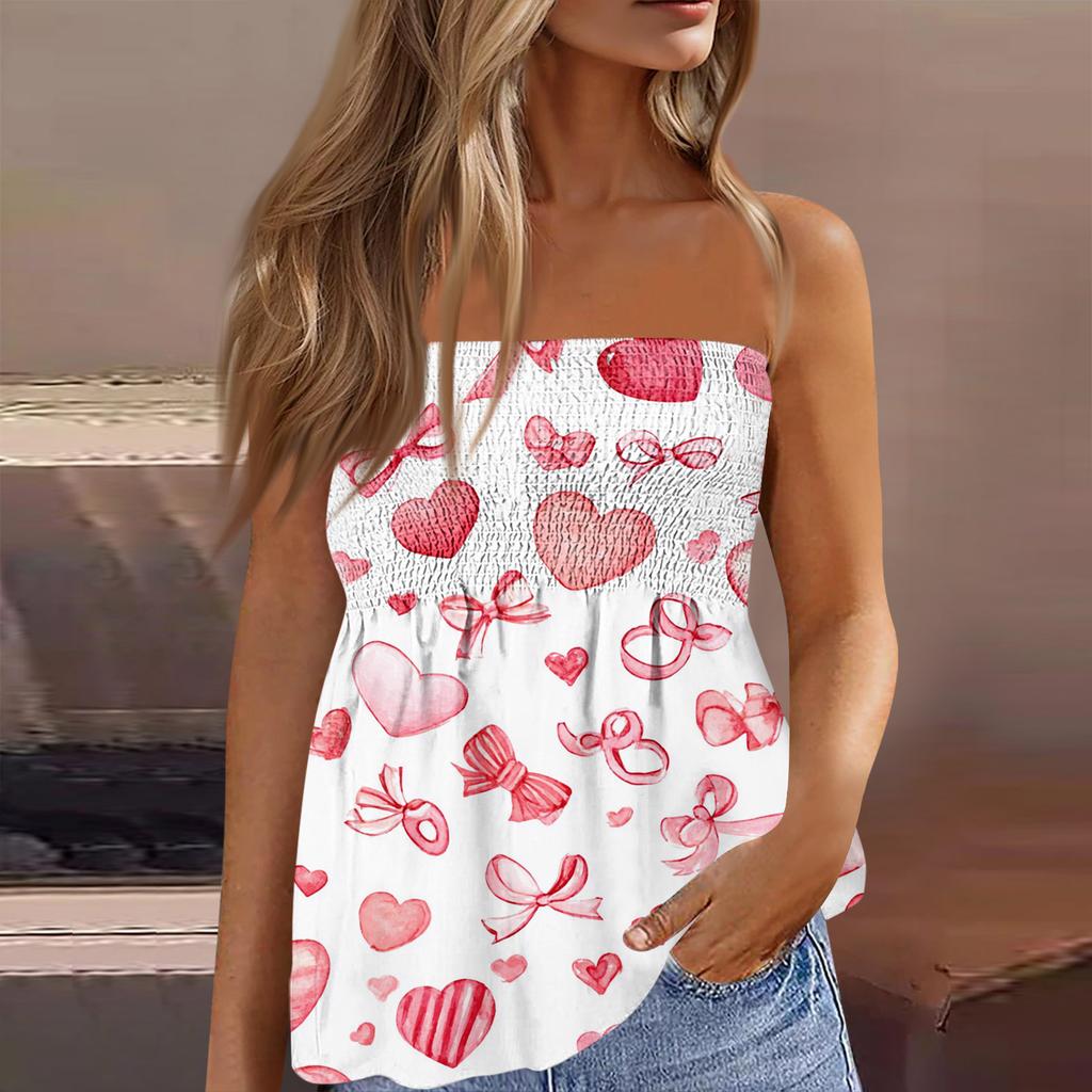 Tube Tops For Women,Cute Sexy Off Shoulder  Print Sleeveless T-Shirt