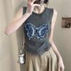 Summer Thai Style Niche Sweet and Spicy Butterfly Tank Top with Camisole for Women Wearing Short Sleeveless Tops