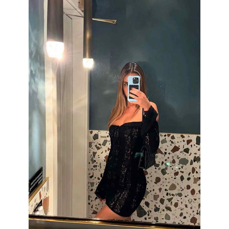 Autumn Story House Same Style Pure Desire Fairy off-Shoulder Lace Tube Top Dress Bell Sleeve Hip Skirt