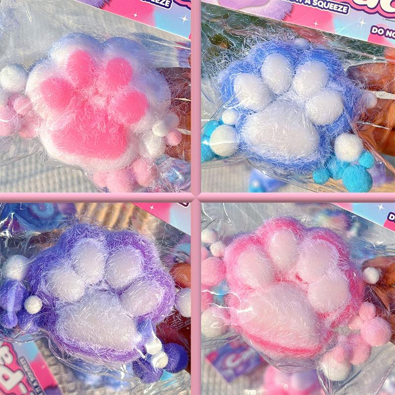 Mini Squeeze Toy Plush Dyed Cat Paw Pinching Toy Stress Relief Toy Fidget Silicone Slow Rebound Decompression Toy
