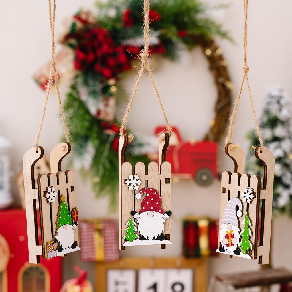 Wooden Santa Claus Sleigh Hangings Ornaments For Christmas Celebration Decor