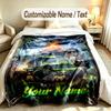 Coperta Personalizzata Tema Monster Truck Nome e Testo Personalizzati Morbida Calda Coperta da Divano Decorazione per la Casa