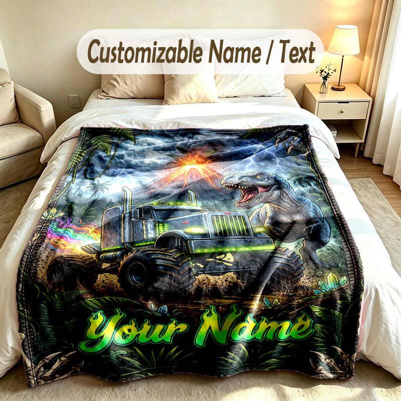 Coperta Personalizzata Tema Monster Truck Nome e Testo Personalizzati Morbida Calda Coperta da Divano Decorazione per la Casa