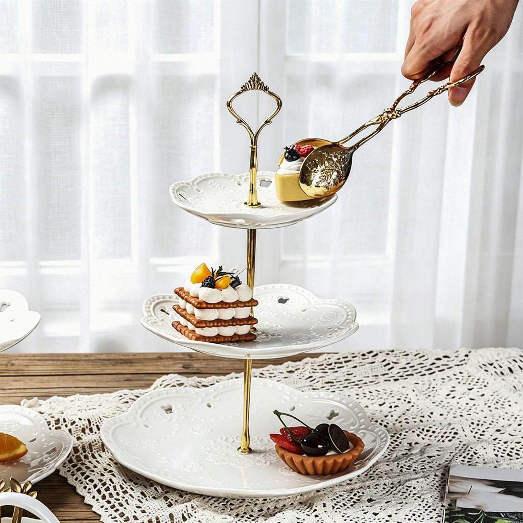 European Double Layer Ceramic Cake & Pastry Stand for Afternoon Tea & Dessert Display