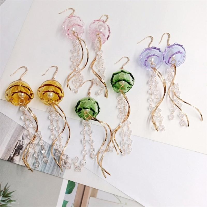 Jellyfish Earrings Marine Life Themed Charm Lightweight Acrylic Alloy Design For Women Comfortable Sophisticated Jewelry
