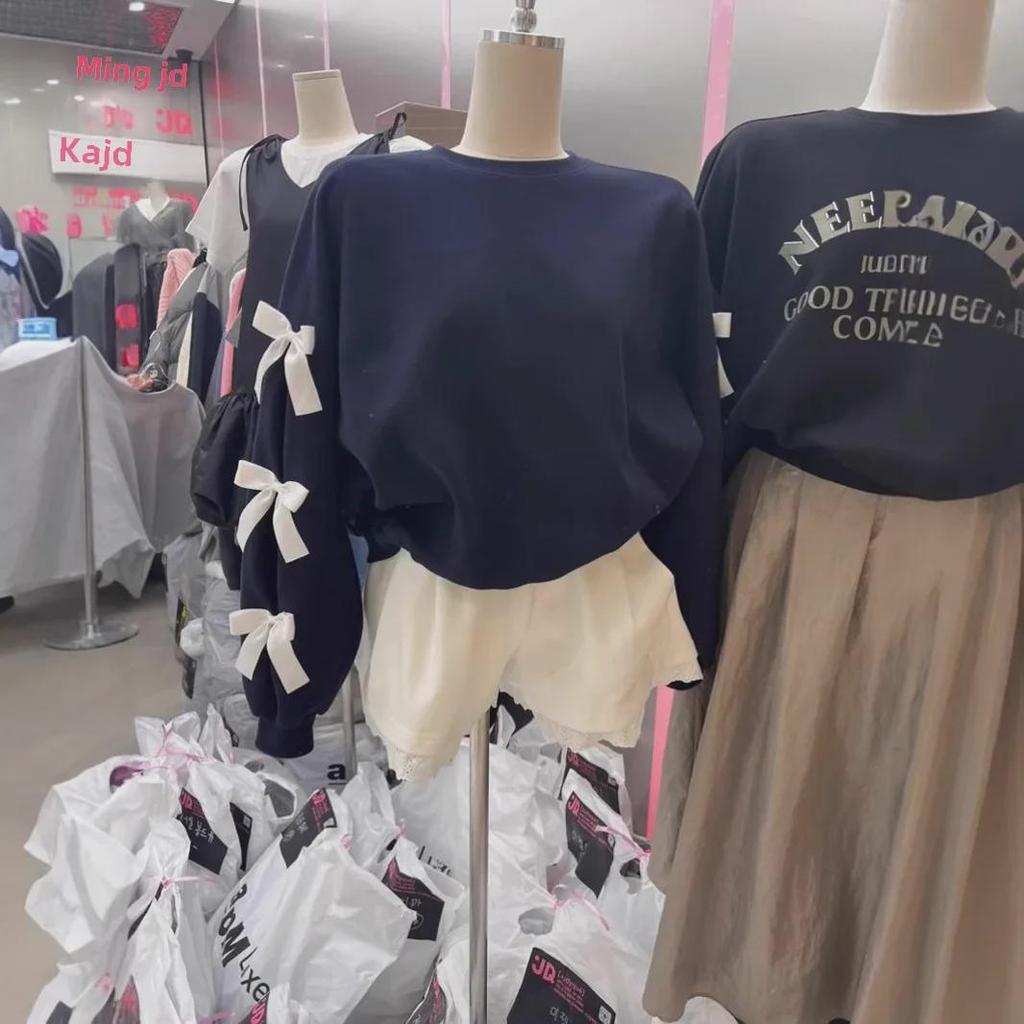 Spring 2024 Women's Bow Round Neck Loose Sweatshirt - Versatile & Stylish