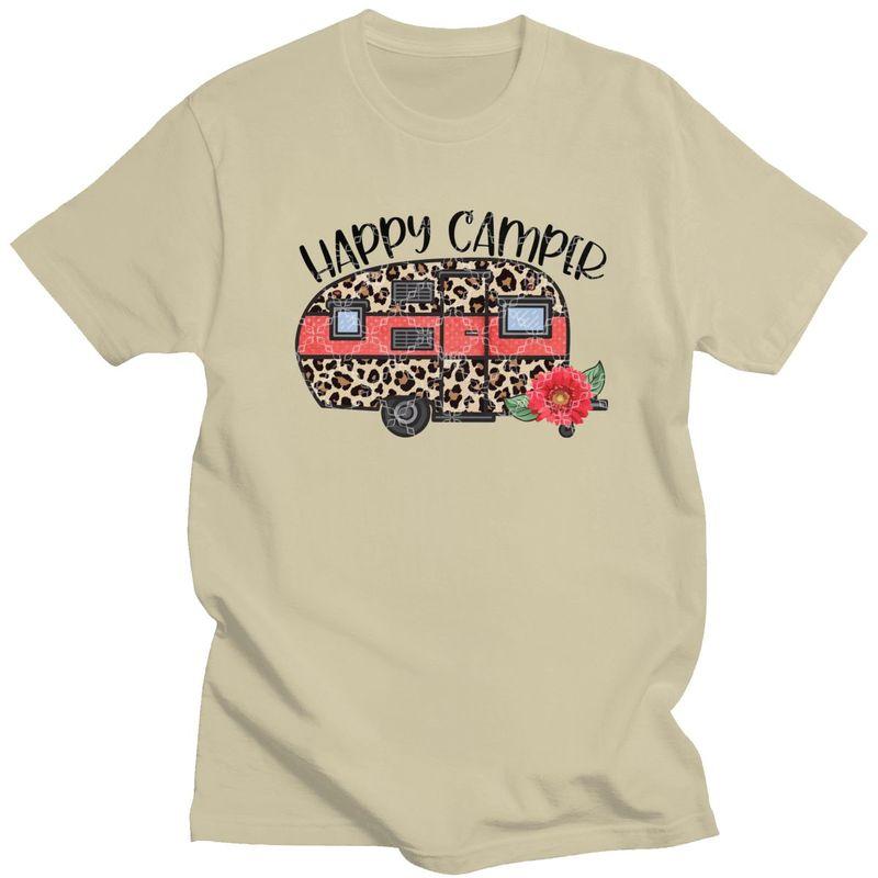 Custom Fashion Happy Camper T Shirts Men Camping Life Tshirts Casual Tee 100 Cotton Oversized Tshirt Merch