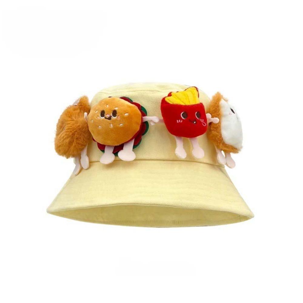 Breathable Sunscreen Basin Cap Adjustable Cartoon Sunshade Hat Cute Hamburger Fisherman Hat  Women