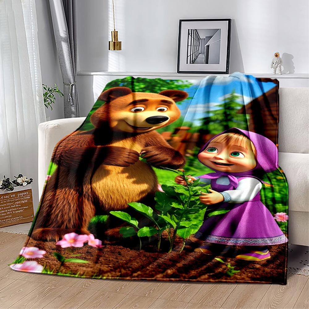 Masha Bear Blanket Warmthful Decor Great for Bedding Office Chair Office Four Seasons Universal Digital Print