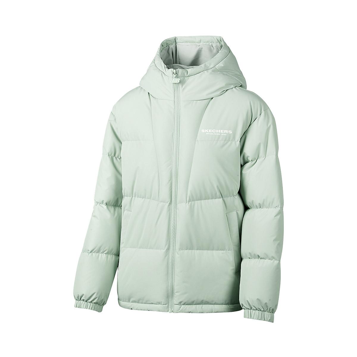 Skechers Sports Alliance Series Windproof Warm Hooded Long Sleeve Down Jacket Women outerwear Mercury-Green L424W113-04X2 S