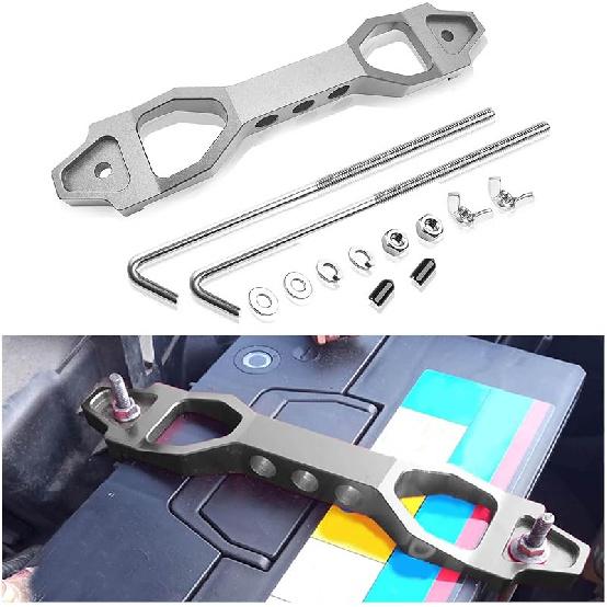 Battery Hold Down Sets, Automotive Crossbar Holder Lock Mount With Galvanized Iron J Bolts, Billet Aluminum Alloy Car Battery Tie Down Bracket, Car серебряный