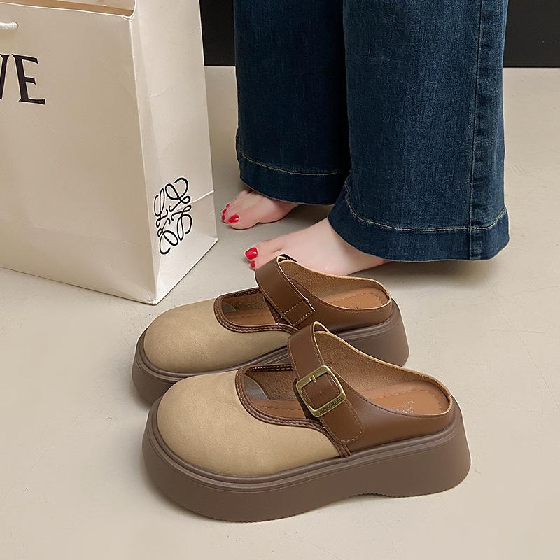 Thick-soled Bag Head Muller Shoes, Comfortable and Versatile Half Slippers for Women's Outer Wear 2025 New Soft-soled Non-slip Single Shoes