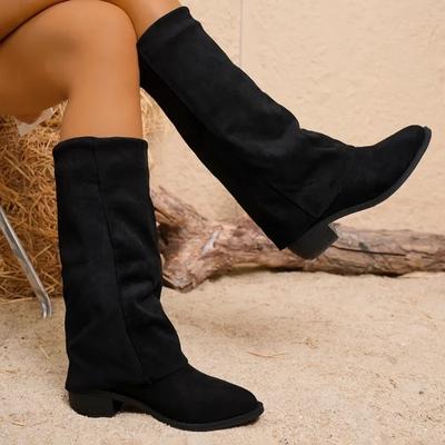 2025 New Selling Women's High Boots Low Heel Knight Boots Spring Autumn Imitation Suede Design Classic Outdoor Motorcycle Boots