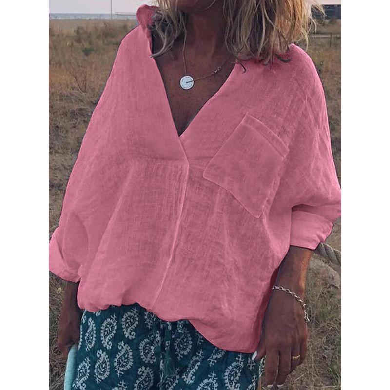 Pevná dámská halenka s dlouhým rukávem a výstřihem do V