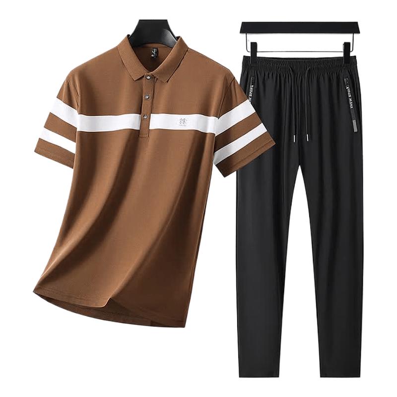 Men s Kangbo Ice Silk Short Sleeve Polo T-shirt & Summer Leisure Set XL