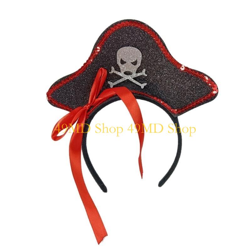 49MD Adjustable Pirate Hat Headbands Halloween Theme Headpiece Role Playing Hairband for Halloween And Role Playing Event чёрный