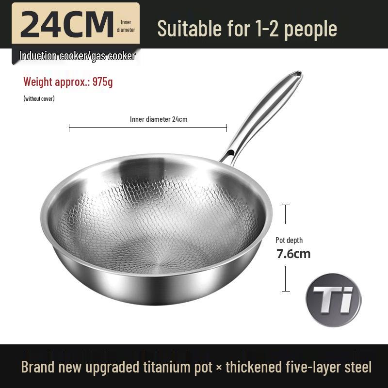 German Fish Scale Hammered Pure Titanium Wok - Uncoated Non-Stick Stir-Fry Pan for Induction Cookers.