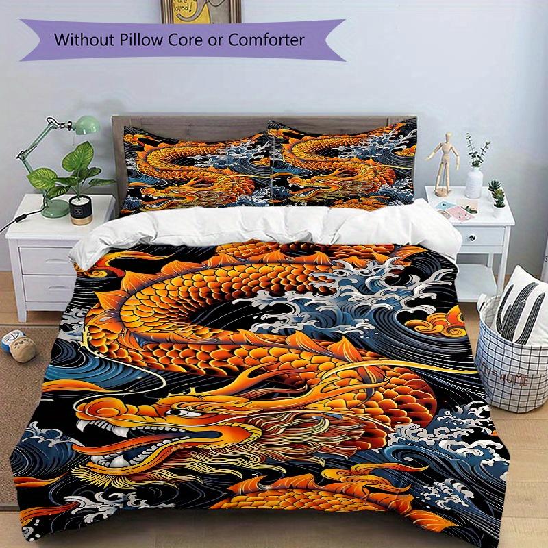 3pcs Koi Dragon Soft Comfortable Bedding set, For Bedroom, Guest Room And Dorm, All - Season Use, High-Definition Printing143