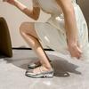 Flat Bottom Square Head Small Silver Shoes Silver Mary Jane Low Heel Versatile Single Shoes Women's Gentle Sequins