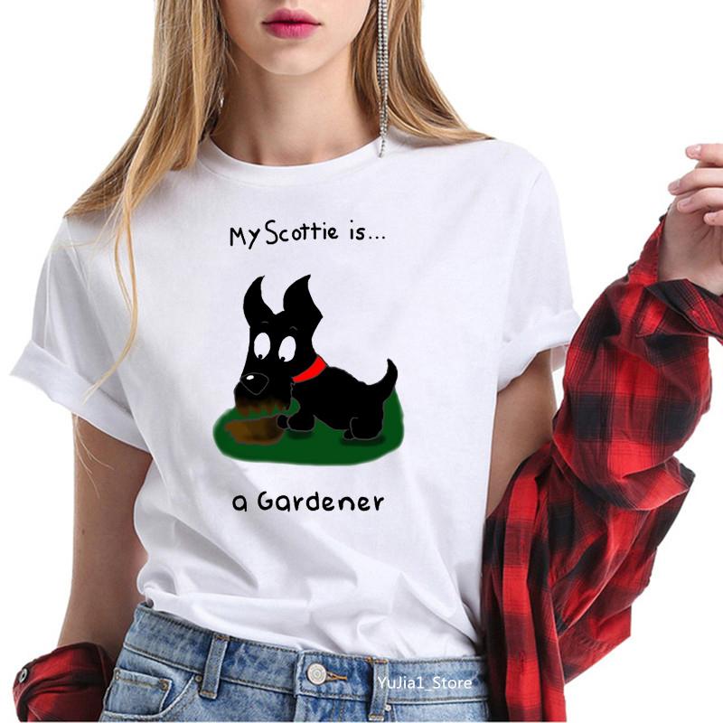 Cute Cartoon T-shirts for Women Harajuku Kawaii Scottish Terrier Animal Print Tee Shirt Femme Summer Cute Tops Dog Lover T Shirt