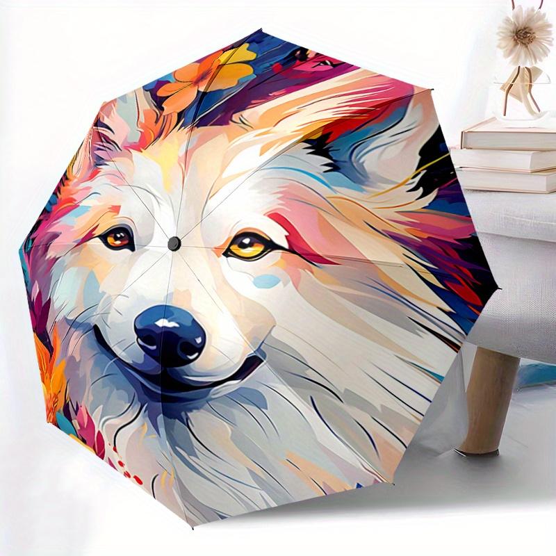 1pc Wolf Animal Design Automatic Opening and Closing Folding - A Good Choice for Gifts, Fashionable and Convenient Umbrella With Cute Cartoon Cha