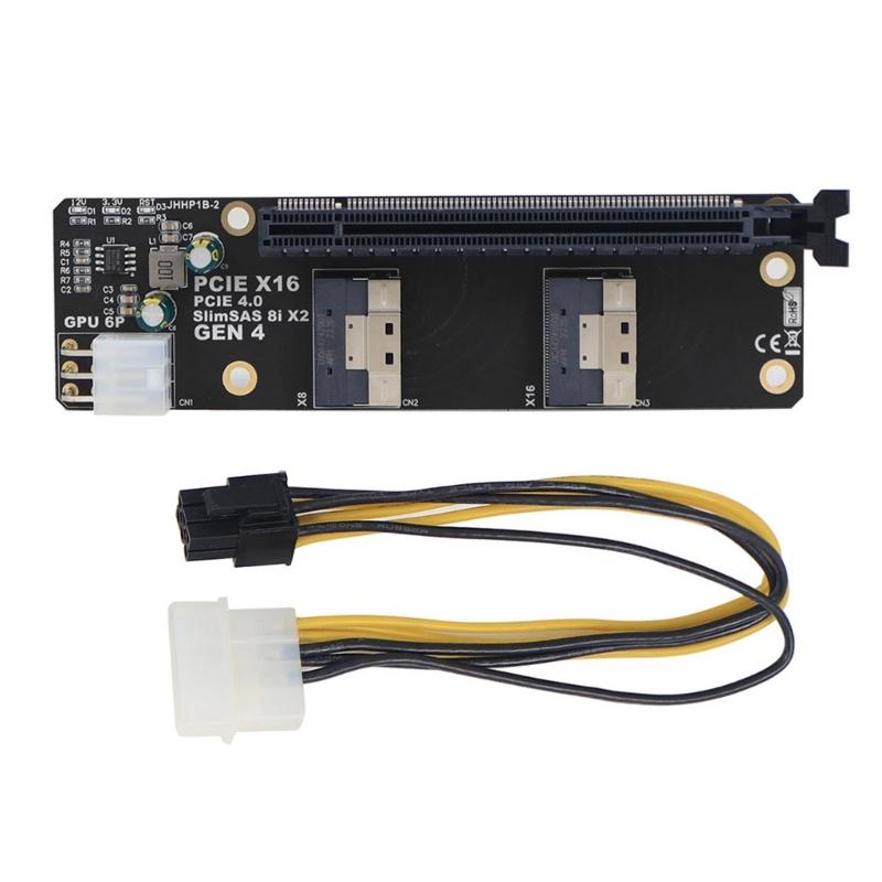 Gen4 2 Ports SlimSAS 8I X2 to PCIE 4.0 X16 Slot Adapter Board Replacement for Networks Card Graphics Video Card Capture