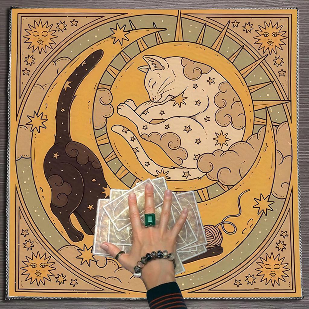 Tarots Tablecloth Altars Cloth Moon Cat Pattern Astrology Tablecloth Divinations Card Cloth Tapestry Wall Decoration