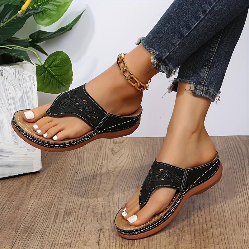 Women's Rhinestone Wedge Flip Flops - Comfy Outdoor Slide Sandals with Arch Support
