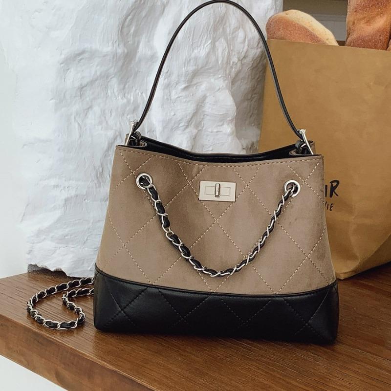 Retro Contrasting Color Large-capacity Commuter Tote Bag New Versatile Diamond Underarm Chain Bag