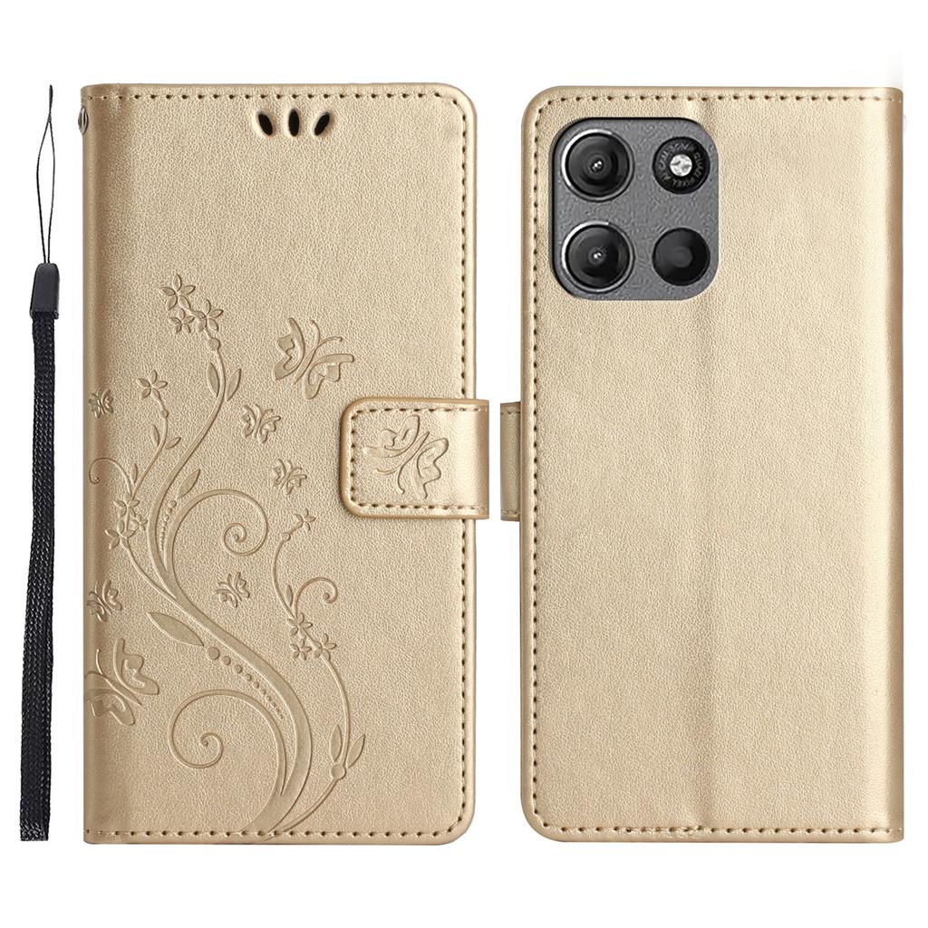 For Motorola Moto G (2026) 5G Leather Wallet Case Butterfly Flower Imprinted Phone Cover with Strap