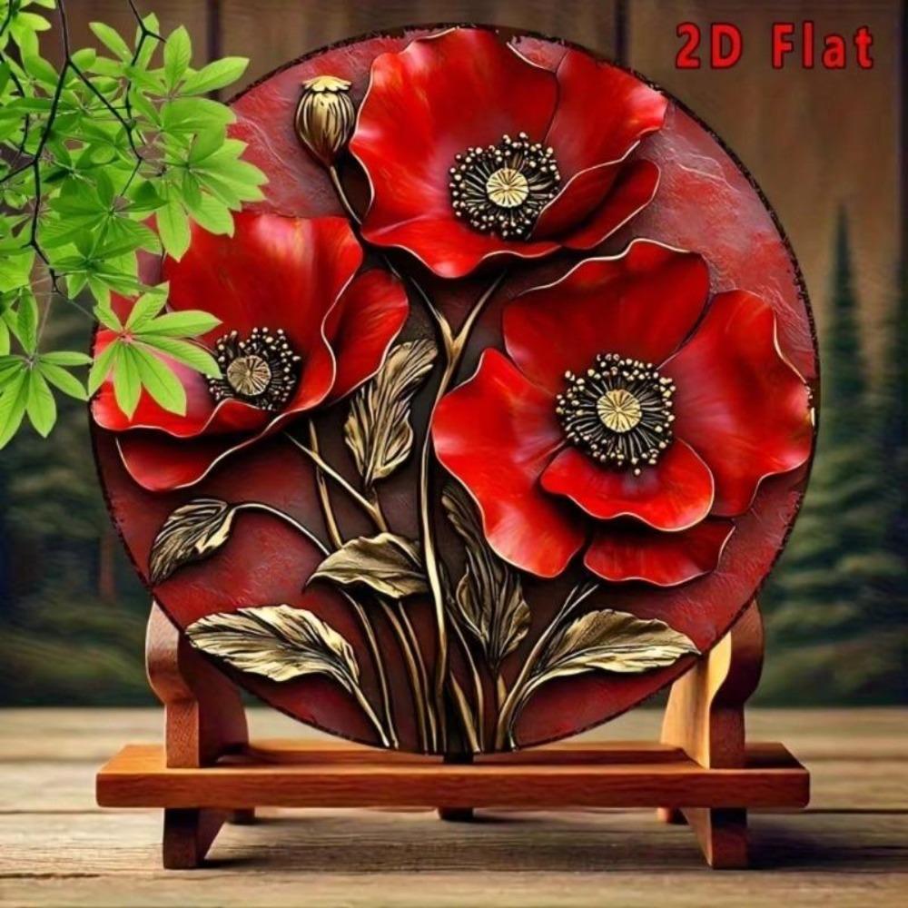 Red Poppy Metal Wall Art 2D Aluminum Sign Office Decor Home Bar Cafe