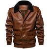 Men's Winter Leather Jacket Casual Fur Turn Down Collar Retro PU Flight Jackets Man Fleece Warm Faux