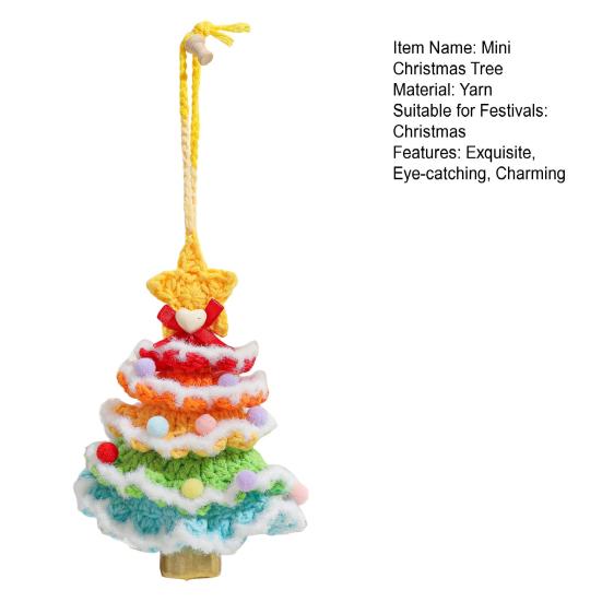 Knitted Christmas Tree Ornament Multi-Layered Mini Crochet Christmas Tree Hanging Decoration with Bell And Star Top Colorful Small Xmas Tree