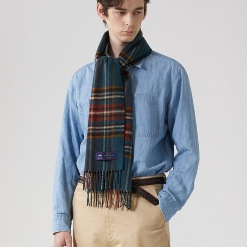 ABRAHAM MOON Merino Wool Muffler 25cm - Oatly Peacock