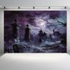 1pc2D Flat Horror Haunted House Graveyard Background Banner, Christmas and Themed Photography, No Power Required——sym