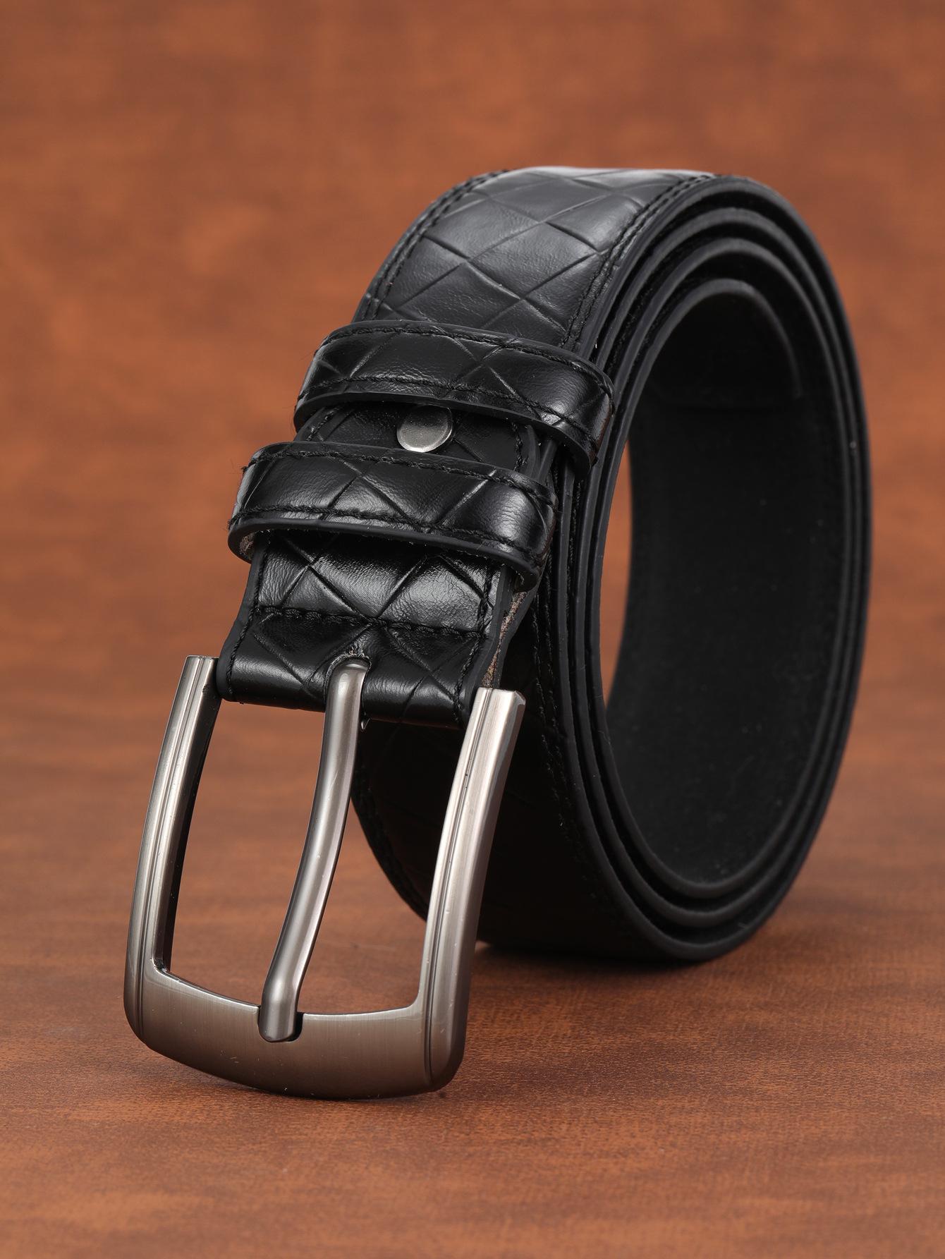 

Мужской ремень с пряжкой, клетчатый узор, ремень из искусственной кожи PU, синие джинсы Personality, ремень для брюк, ремень 130cm чёрный