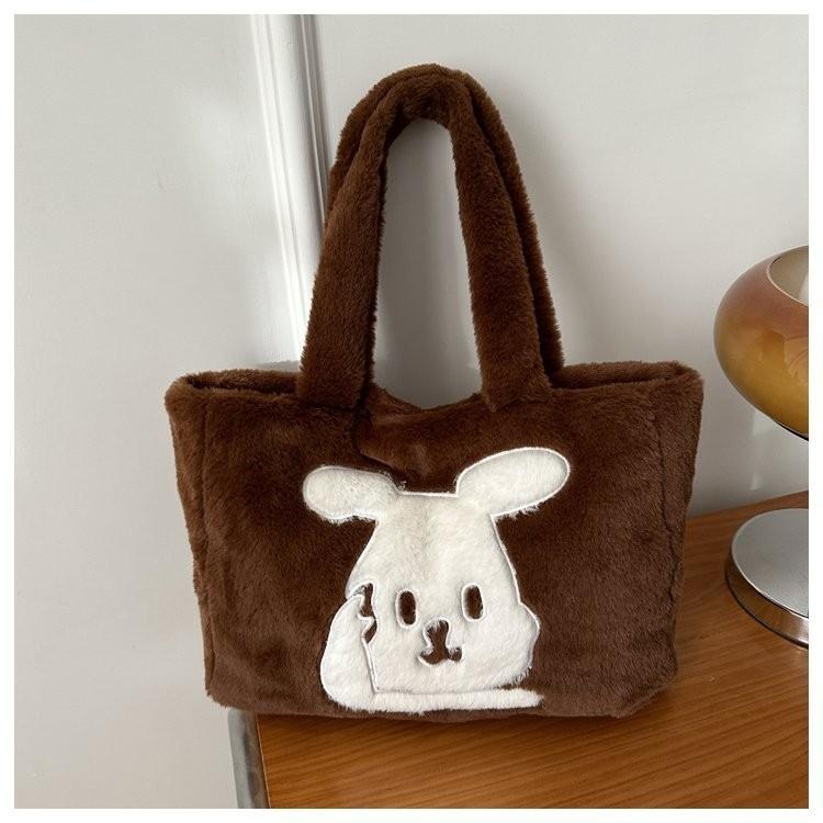 Cute Cartoon Plush Shoulder Bag For Women Large Capacity Tote Bag Winter 2024 Urban Style